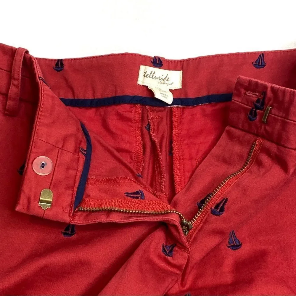 Telluride red with navy blue embroidered sailboat shorts size 6